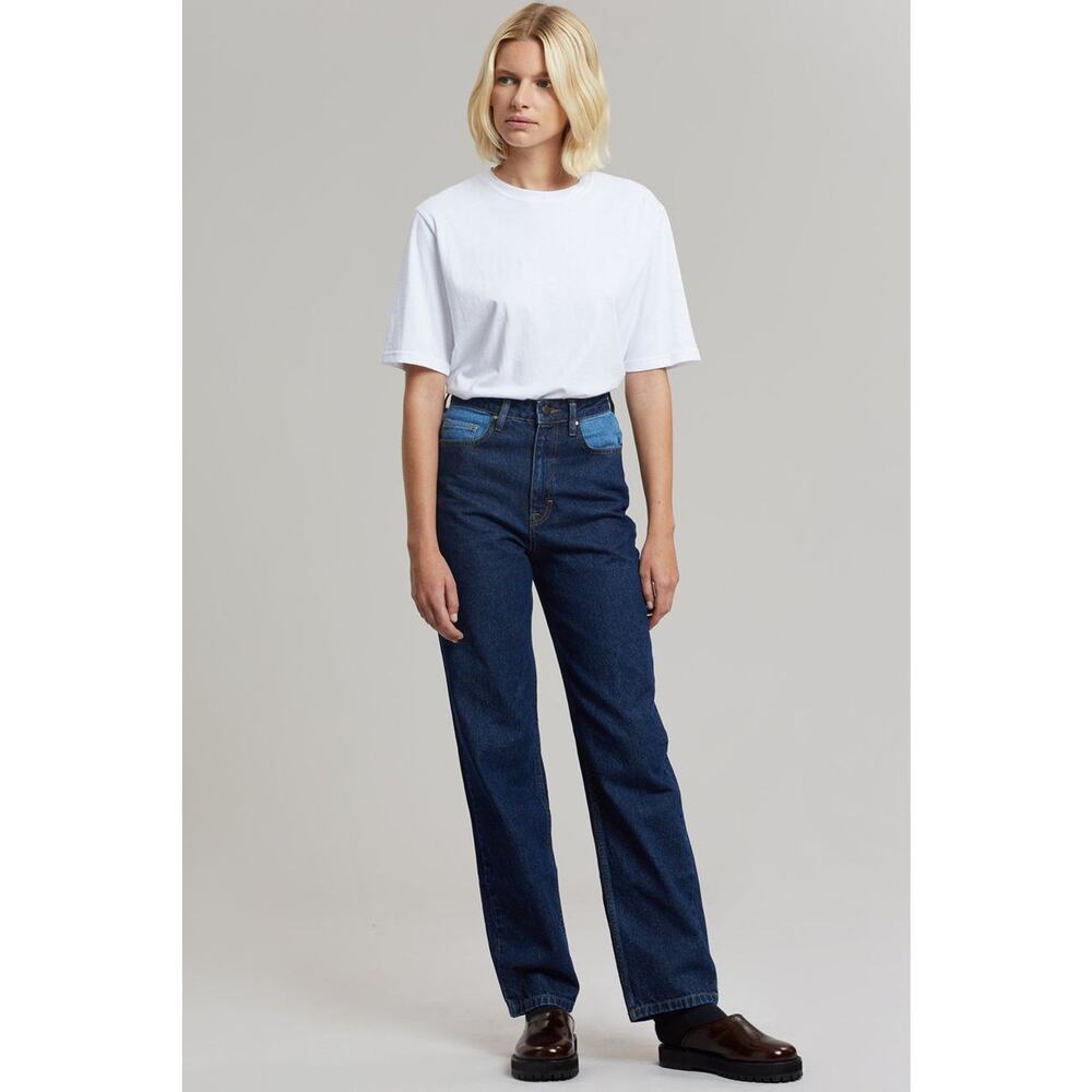 Rotate Birger Christensen Betty Contrast Colorblock High Waist Straight Jeans